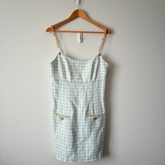 Guess Caroline Tweed Check Dress Blue White Size 10 - Picture 3 of 7